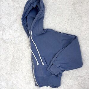 Blue, cropped zip up hoodie with White Drawstrings